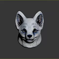 White Fur Fox Creature Character Head 3D Model With Blue Eyes