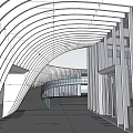 Modern Architectural Design Featuring Curved Roof Glass Facade And Interior Space
