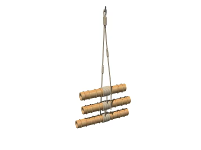 Hanging Wooden Wall Decor With Layered Logs And Rope Suspension 3d model