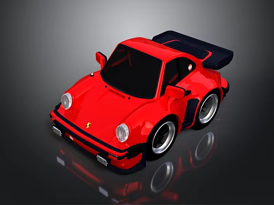 Red Sporty Sports Car With Black Roof Spoiler And Shiny Silver Wheels 3d model