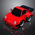Red Sporty Sports Car With Black Roof Spoiler And Shiny Silver Wheels