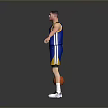 Man In Blue Warriors Jersey Standing With Basketball On Floor