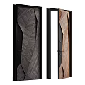 Modern Swing Doors With Geometric Wood Grain Design Black Frame And Transparent Glass