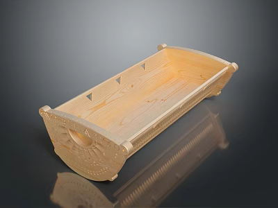 Wooden Tray With Natural Wood Material Carved Details And Raised Base For Home Living Storage 3d model