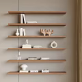 Wooden Wall Mounted Shelves With Decorative Items Books Deer Figurine And Lamp
