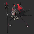 Mythical Spider Creature And Warrior Character In Red Black Armor Holding Dark Staff