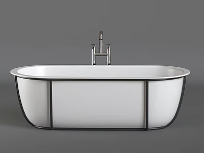 Modern Minimalist Free Standing Oval Shaped Bathtub With White Body And Black Metal Frame 3d model