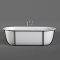 Modern Minimalist Free Standing Oval Shaped Bathtub With White Body And Black Metal Frame