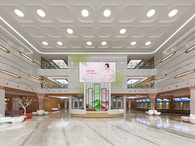 Hospital Outpatient Clinic Lobby With Bright Lighting And Decorations 3d model