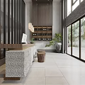 Modern Reception Interior Design With Stone Countertop Desk And Large Windows Natural Light