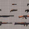 Various Firearms Including Pistols Rifles And Shotguns Neatly Arranged On Gray Grid Background