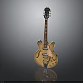 Light Brown Wooden Guitar With Strings And Pickups For Daily Living Use