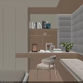 Bay Window Interior Design With Wooden Desk Lamp Books Plant And Chair