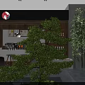 Traditional Chinese Style Milk Tea Shop With Wooden Counter Hanging Lights And Green Plants
