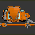 Game Movie Character Robot With Orange And Teal Color Holding Tools On Skate Like Device