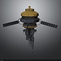 Spacecraft with Yellow Dome Black Body and Side Solar Panels for Orbital Cosmic Missions