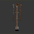 Ancient Medieval Wooden Catapult Siege Weapon With Wheels And Launching Mechanism