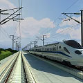 High Speed Rail Train on Tracks With Power Lines 3d model