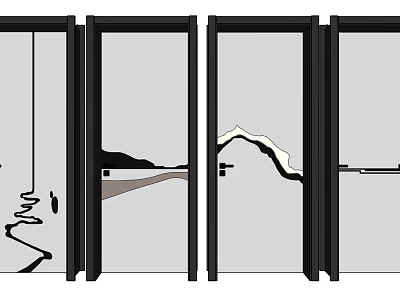 Modern Swing Door With Black Frame And Glass Panel For Interior Design 3d model