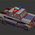 3D Cartoon Police Car Model With Red Blue Siren Lights And Silver Gray Purple Body