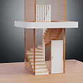 Wooden Architectural Model With Spiral Staircase White Door And Upper Platform