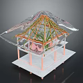 Modern Transparent Roof Pavilion With Orange Frame Green Plants Pink Pillars And White Base