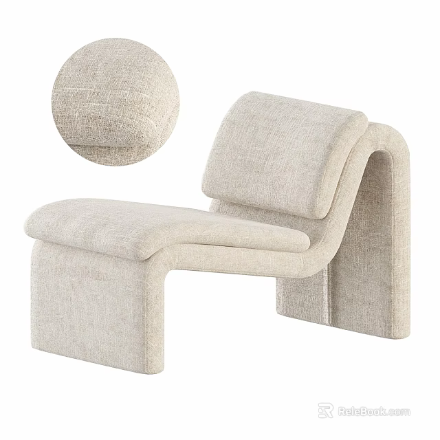 Beige Linen Leisure Chair With Curved Armrest And Modern Minimalist Design 3d model 