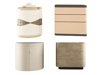 Modern Stylish Bedside Tables With Round Rectangular Designs And Fabric Leather Finishes 3d model