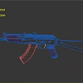 Modern AK Rifle With Red Grip And Stock Metal Finish Design Isolated On Dark Background