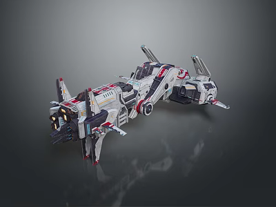 Futuristic Sci Fi Spaceship Model With Detailed Mechanical Structure And White Red Gray Exterior 3d model