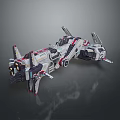Futuristic Sci Fi Spaceship Model With Detailed Mechanical Structure And White Red Gray Exterior