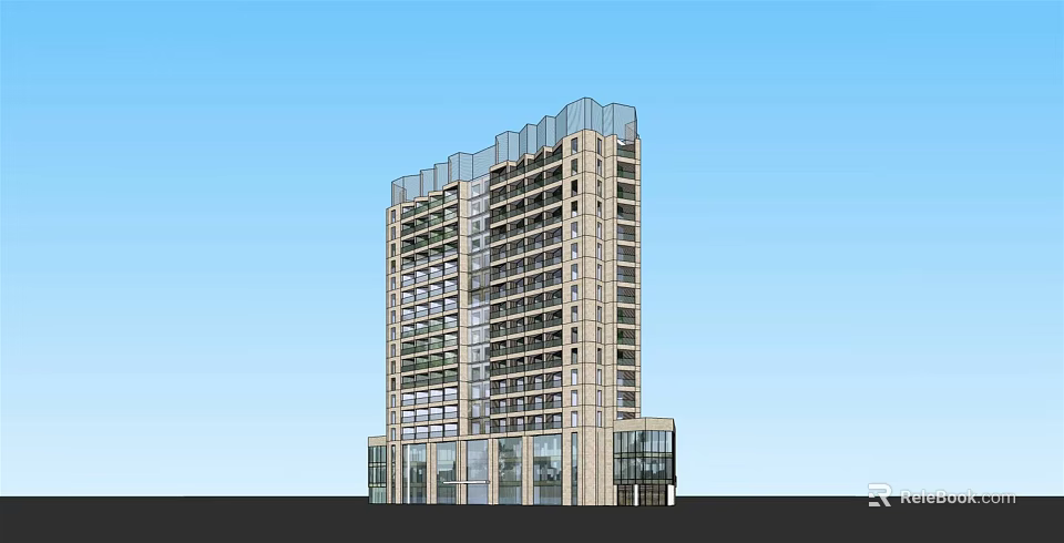 Modern High Rise Hotel Building With Glass Curtain Wall And Contemporary Exterior Design 3d model 