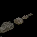 Moss Covered Natural Stones and Wooden Accents with Grassy Base and Textured Surfaces