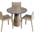 Modern Round Table And Light Beige Striped Backrest Chairs With Gray Marble Top 3d model
