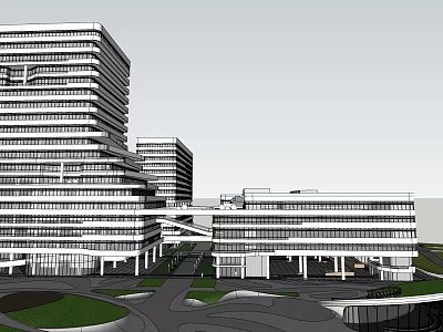 Modern Hospital Building Complex With Multi Storey Glass Facade And Green Courtyard 3d model