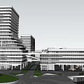 Modern Hospital Building Complex With Multi Storey Glass Facade And Green Courtyard
