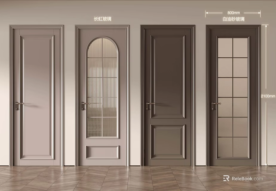 Various Styles Interior Swing Doors Design With Glass Panels And Wooden Frames 3d model 