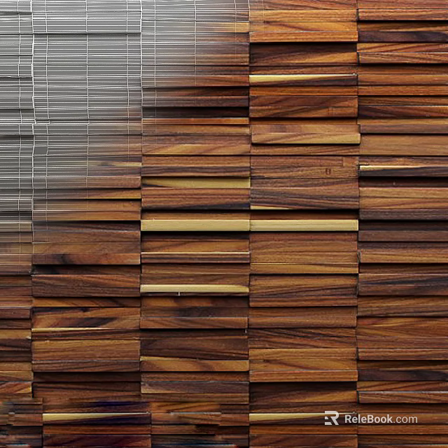 Wooden And Metal Wall Panel Design With Slatted Texture And Natural Wood Finish 3d model 