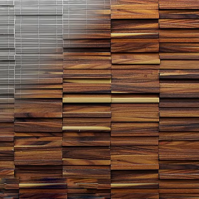 Wooden And Metal Wall Panel Design With Slatted Texture And Natural Wood Finish 3d model