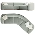 Modern Curved Gray Sectional Sofa with White Pillows and Comfortable Seating Design 3d model