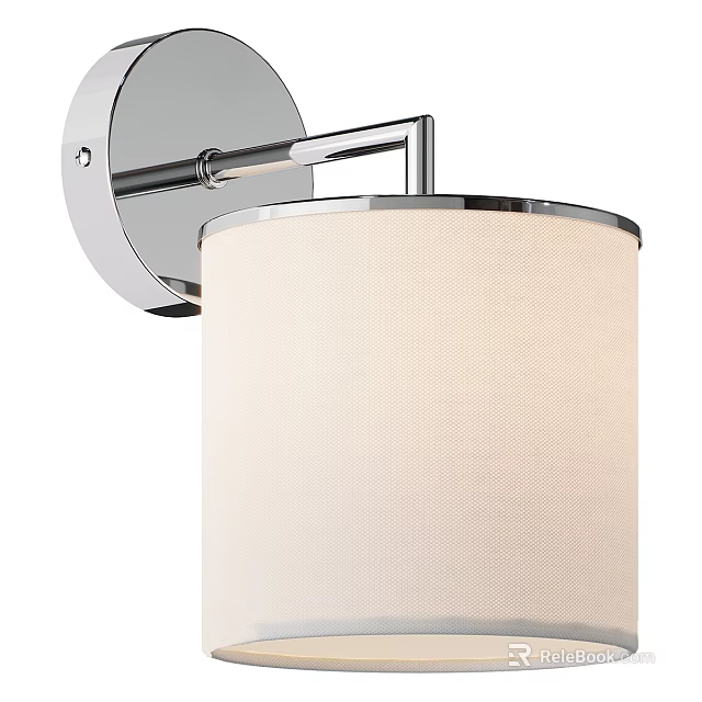 Modern Wall Sconce With Chrome Frame And White Fabric Shade Design 3d model 