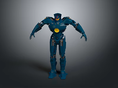 Blue Robot Character With Mechanical Armor Yellow Core And Humanoid Structure 3d model