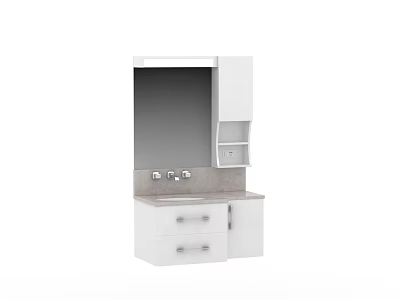 Modern White Bathroom Cabinet With Mirror Drawers Faucets And Marble Countertop 3d model