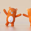 Cute Orange Bear Toys in Three Different Poses Front Back Side Views 3d model