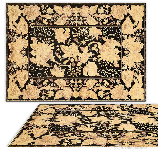 Traditional Square Carpet With Intricate Floral Patterns And Classic Design Elements 3d model 
