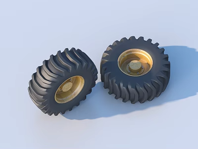 Two Practical Household Wheels With Black Tread And Gold Hub Design For Home Use 3d model