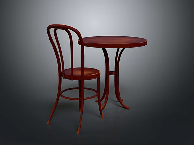 Red Round Wooden Table With Curved Back Chair For Small Dining Space 3d model