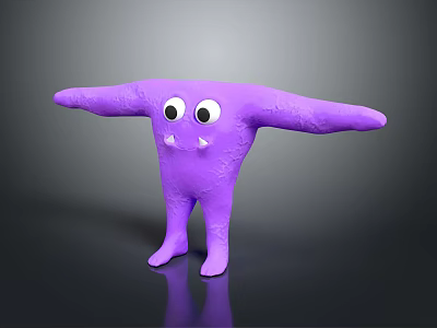 Purple Cartoon Creature Character With Big Eyes Stretchy Arms And Soft Texture 3d model