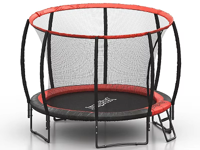 Outdoor Trampoline With Red And Black Frame Safety Net And Ladder 3d model