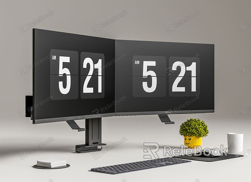 Modern computer dual-screen monitor model